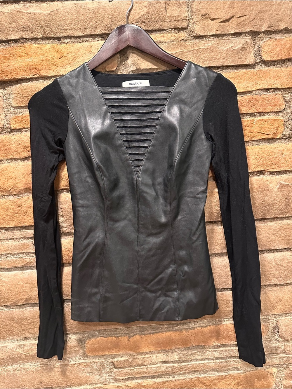 Bailey 44 Black Faux Leather Long Sleeve Top XS